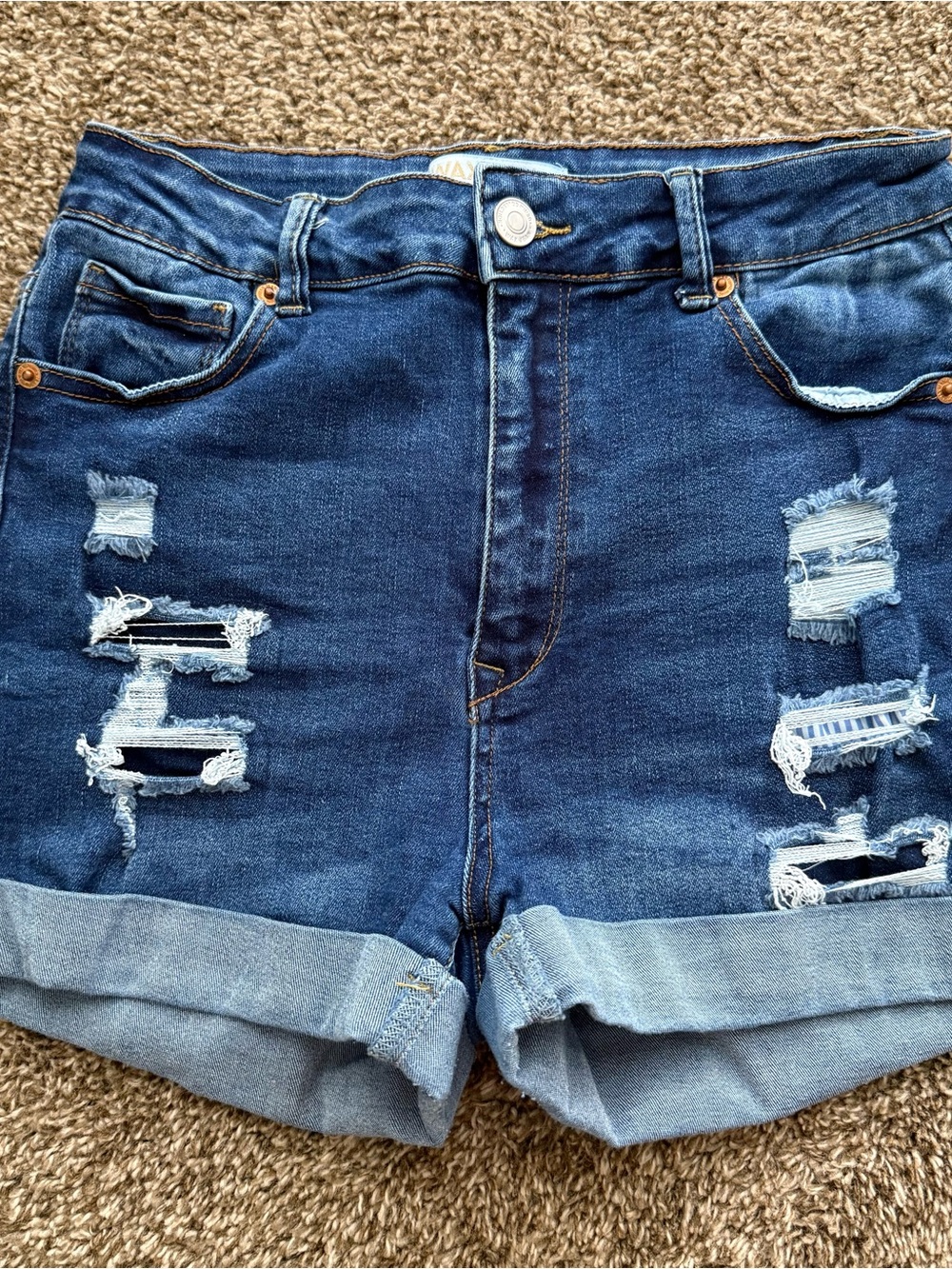 Wax Jean Denim Ripped Cuffed Women's Shorts - Size Large